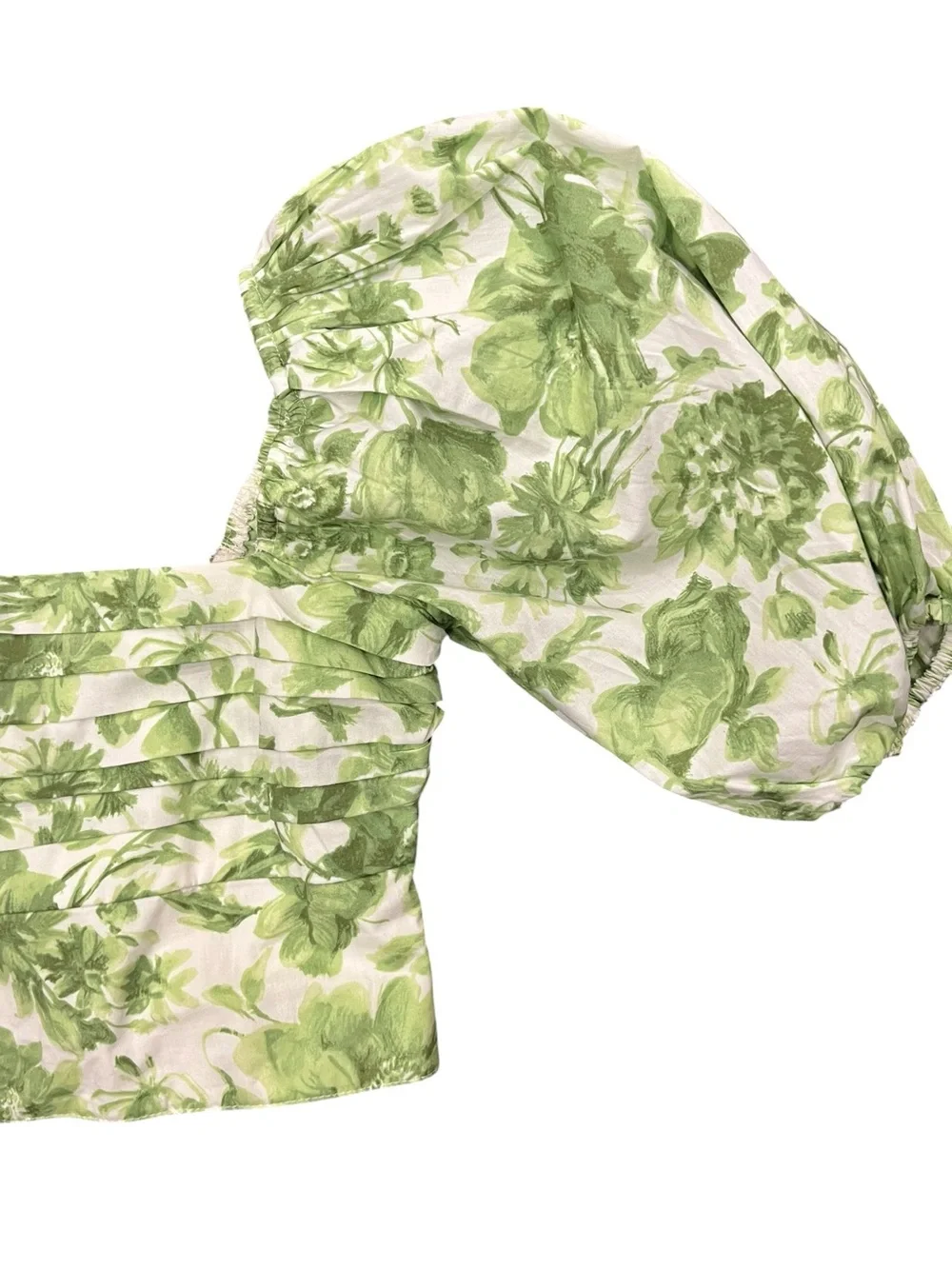 Abercrombie & Fitch | Puff Sleeve Green Floral Poplin Squareneck Top XS